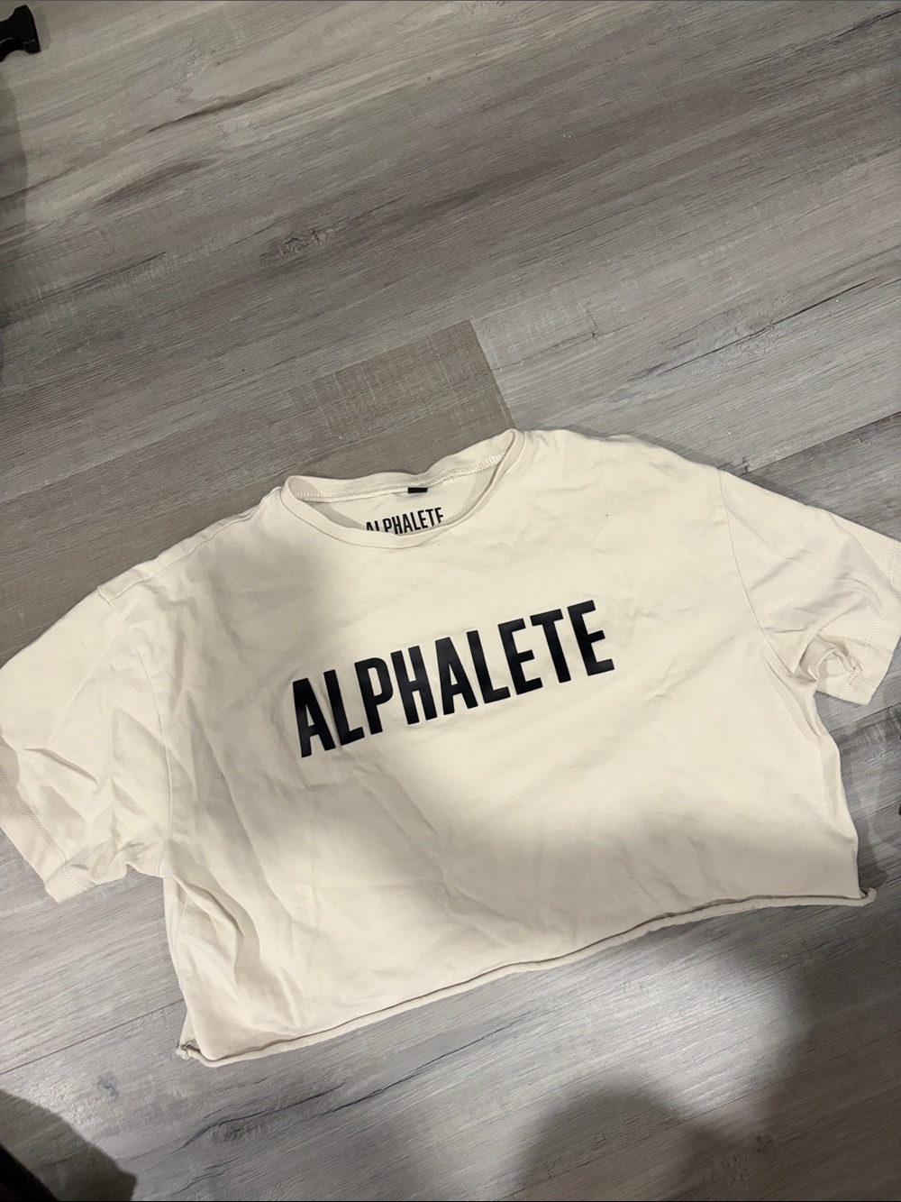 Alphalete Cream Cropped Logo Tee with Black Print